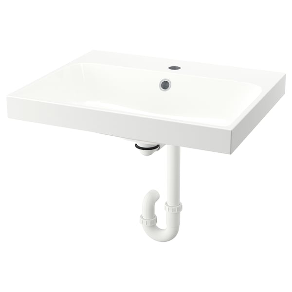 White floating bathroom sink with marble surface and sleek design.