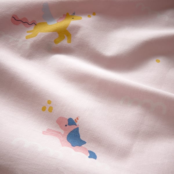 BARNDRÖM Fitted sheet, pink/unicorn pattern, Single