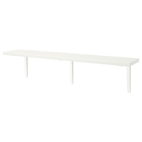 White BERGSHULT wall shelf, rectangular, simple design, supported by metal brackets.