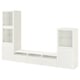White BESTÅ tv storage combo. Glass doors, adjustable shelves, and silent-soft closing drawers.
