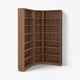 Brown BILLY bookcase, l-shaped, wooden, with multiple empty shelves.