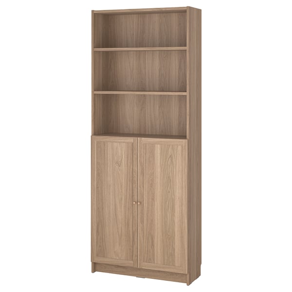BILLY bookcase - light brown, sleek design with open & closed storage
