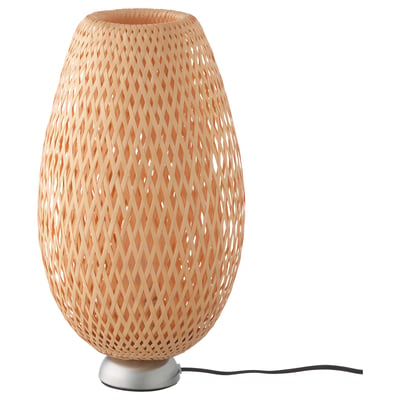BÖJA lamp, natural colour, woven bamboo shade, cast iron base, elegant, unique patterns, handmade.