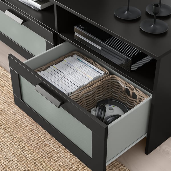 BRIMNES TV bench, black, 216x41x54 cm