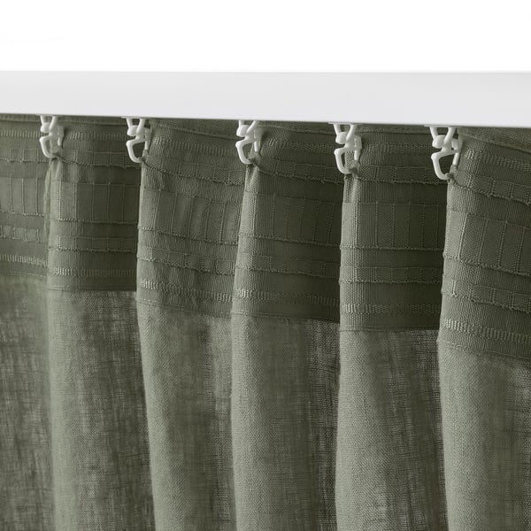 DYTÅG Curtains, 1 pair, grey-green/with heading tape, 145x250 cm
