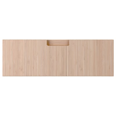 Modern kitchen drawer set, natural bamboo with single long handle.
