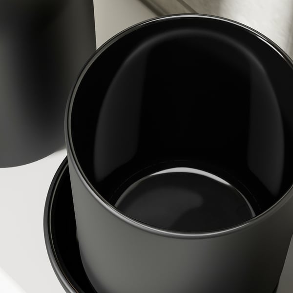 Black bathroom containers, matte.
