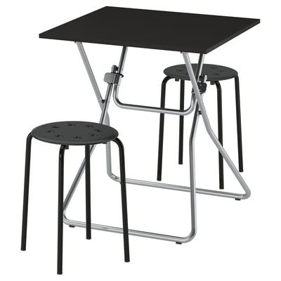 GUNDE / MARIUS Table and 2 stools, folding black/black, 67x67 cm