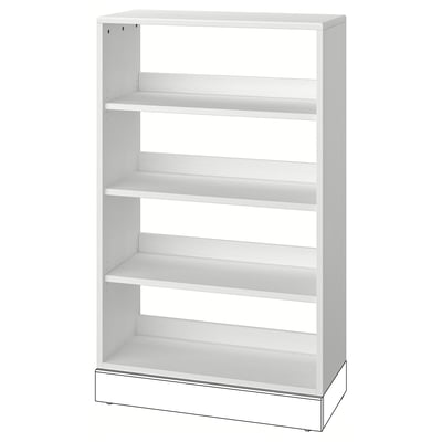 A white HAVSTA wooden bookshelf with four shelves, made of solid pine and clear lacquer. It has a rustic, rectangular design.