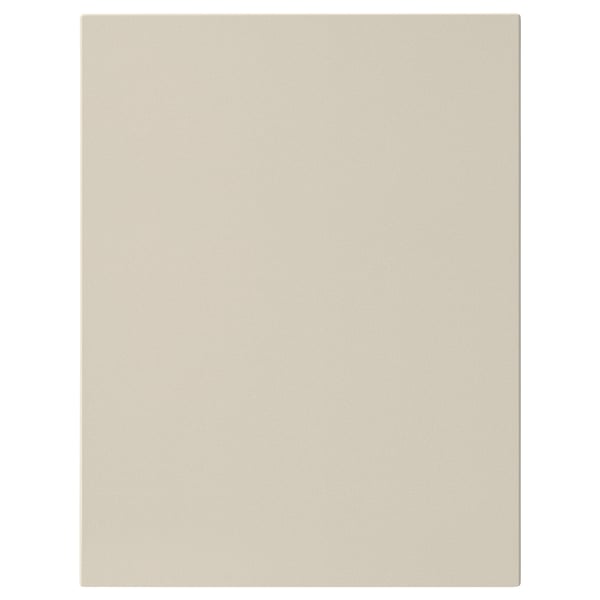A beige HAVSTORP cabinet door with smooth lines. Square shape, plain design, and acrylic paint finish.
