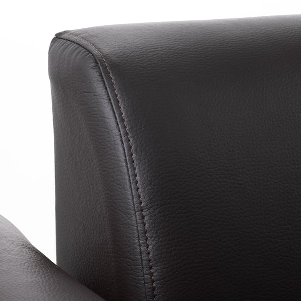 Close-up of dark brown HEMLINGBY sofas smooth, wipe-clean upholstery, showcasing its neat stitching and high-quality fabric.