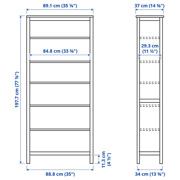 Illustration with measurements for the product: HEMNES.