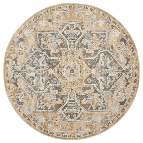 Round beige and grey patterned JÄRNVÄG rug, made from polypropylene and synthetic rubber.