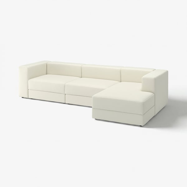 JÄTTEBO modular sofa in white, made with soft bouclé fabric, designed for comfort and practicality with clean lines and storage under seats.