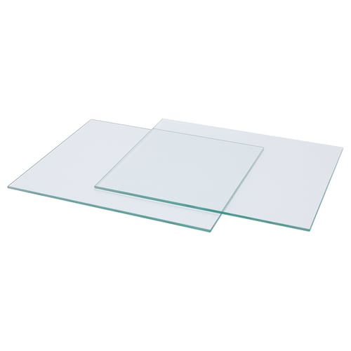 Two clear square glass sheets, one overlapping the other, sleek and minimalist design.