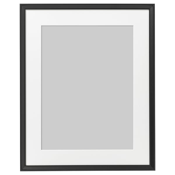 Black KNOPPÄNG picture frame with grey mat, rectangular shape, and thin edge.