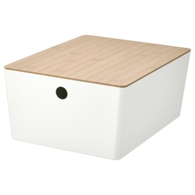 The KUGGIS box in white with a bamboo lid, perfect for storage.