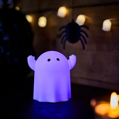 KUSTFYR LED decorative table lamp, ghost/battery-operated white