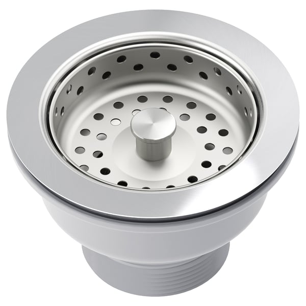 LILLVIKEN silver sink strainer, stainless steel, round shape with straining holes, modern design.