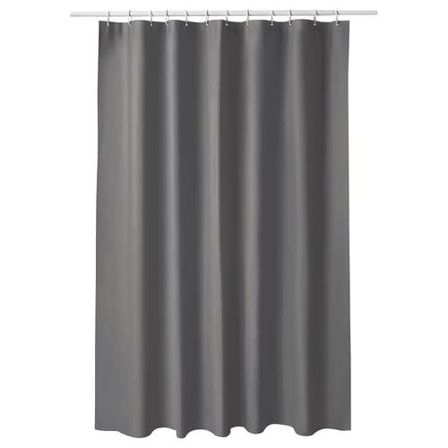 LUDDHAGTORN grey shower curtain, eva plastic, solid colour, water-repellent.