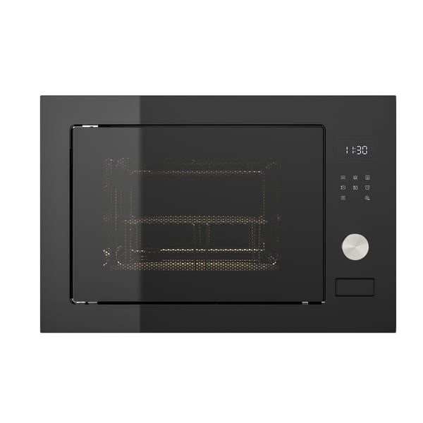 Black MÅGEBO microwave, sleek, digital display.
