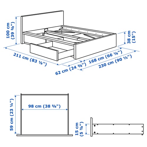 Illustration with measurements for the product: MALM.