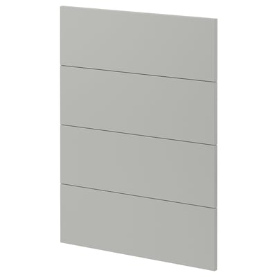 Modern grey kitchen cabinet door, rectangular with smooth finish.