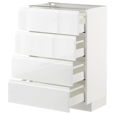 White high gloss kitchen drawer unit with four pull-out drawers.