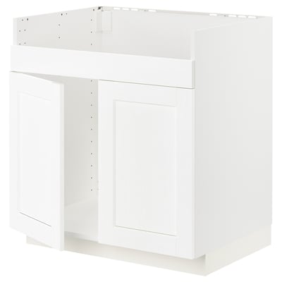 White METOD kitchen cabinet with flat panels, no handles, square design.