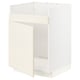 White METOD kitchen cabinet with bevelled edges, flat surface, and wire shelf, fully assembled.