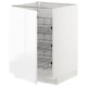 Modern white kitchen cabinet, METOD series, with chrome wire shelves, compact and sleek design.