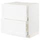 White METOD kitchen cabinet, modern design, wooden texture, three shelves.