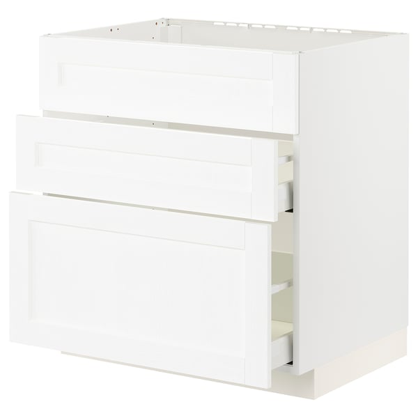 A white METOD kitchen cabinet with two drawers, featuring a sleek, modern design.