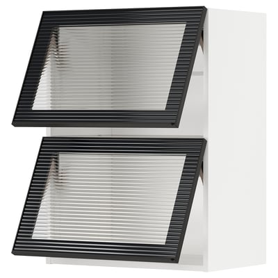 Black metal-framed glass doors with horizontal lines, part of a modern kitchen system.