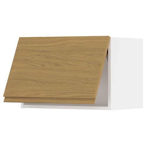 Modern kitchen cabinet with oak effect, white design.