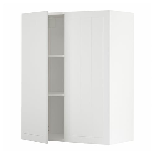 White METOD kitchen cabinet with stensund doors, fiberboard, square shape, minimalist design. 1 door open, 1 shelf visible.
