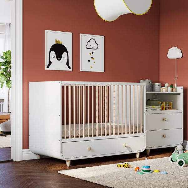 MYLLRA Cot with drawer, white, 70x132 cm