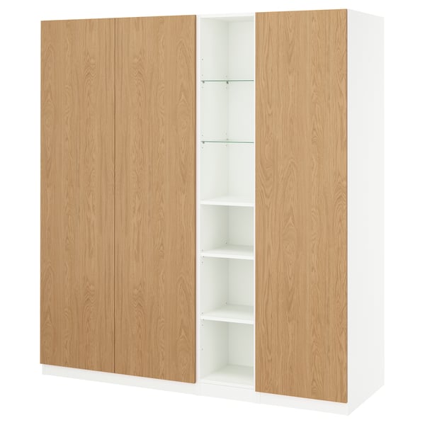 PAX / STORKLINTA Wardrobe combination, white oak effect/white, 185x60x201 cm