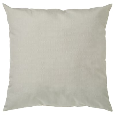 Light beige PROFETBLOMMA square cushion, subtle chevron pattern, 100% recycled polyester.