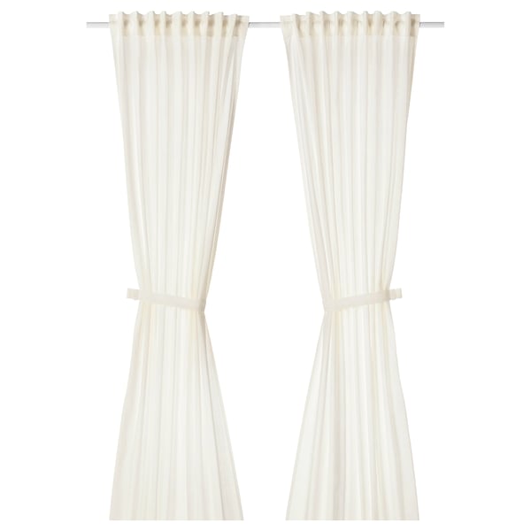 White linen-like RITVA cotton curtains with multi-way header and tie-backs.