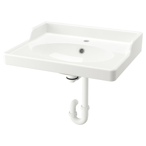 White RUTSJÖN wash-basin, rectangular, ceramic, clean design, modern traditional.