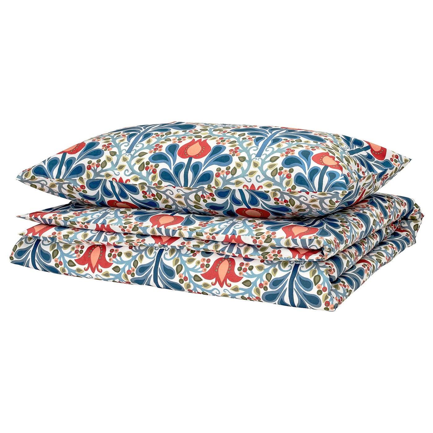 SÄTERVIDE duvet set, blue-red floral, rectangular, cotton/lyocell.