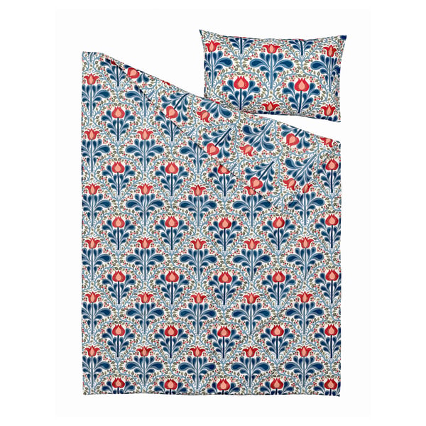SÄTERVIDE duvet set, blue-red floral, cotton/lyocell, quilted, intricate design.