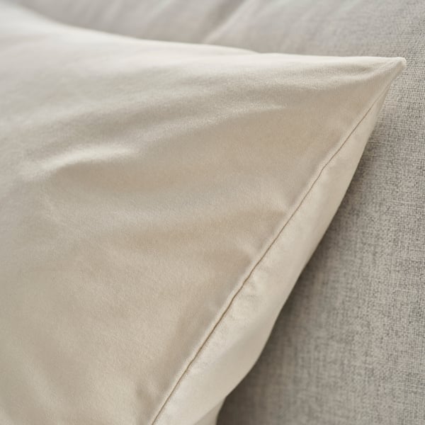 Beige velvet cushion cover, smooth texture, neatly stitched