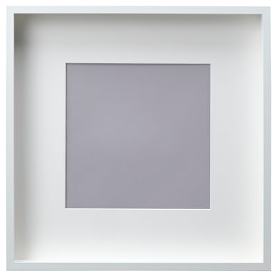 SANNAHED white picture frame with grey mat, square shape, sturdy plastic front cover.