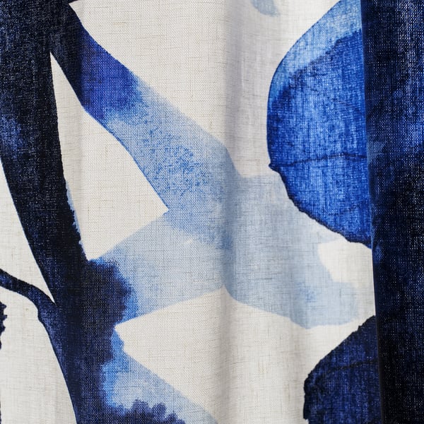 SKOGSNÄSSLA Curtains, 1 pair, white/blue floral pattern/with heading tape, 145x250 cm