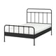 The STJÄRNÖ bed frame is black, made of steel, with curved headboard and footboard.