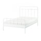 A white STJÄRNÖ metal bed frame. It curved headboard and footboard with a classic design and decorative twists.