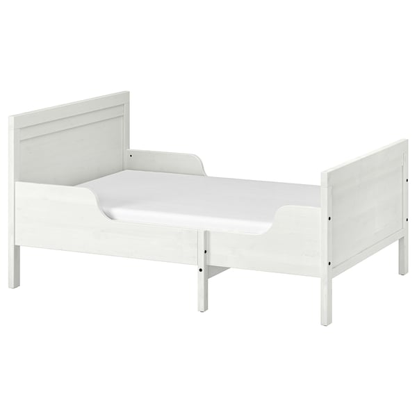 SUNDVIK white toddler bed, wooden, rectangular, simple design, extendable.