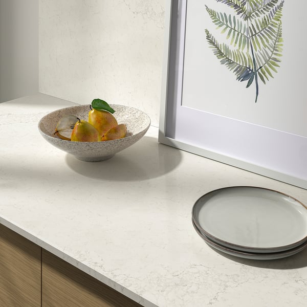 TÄRNHULT Custom made wall panel, white/grey lively marble effect/glass composite, 1 m²x2.0 cm